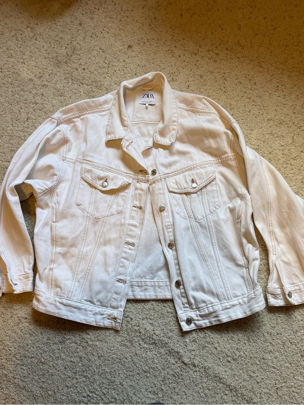 Zara Cream White Denim Jacket - Women's Oversized Fit